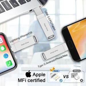 512GB USB Flash Drive for iPhone Memory Stick for Photo/Video Backup, 3 in 1 Pho